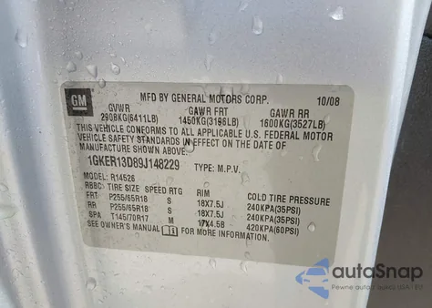 2009 GMC Acadia Sle-1 from USA, damaged, VIN 1GKER13D89J148229
